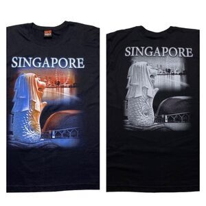 Vintage Singapore Merlion (Mermaid-Lion) Double Sided Tee Black Sz XL